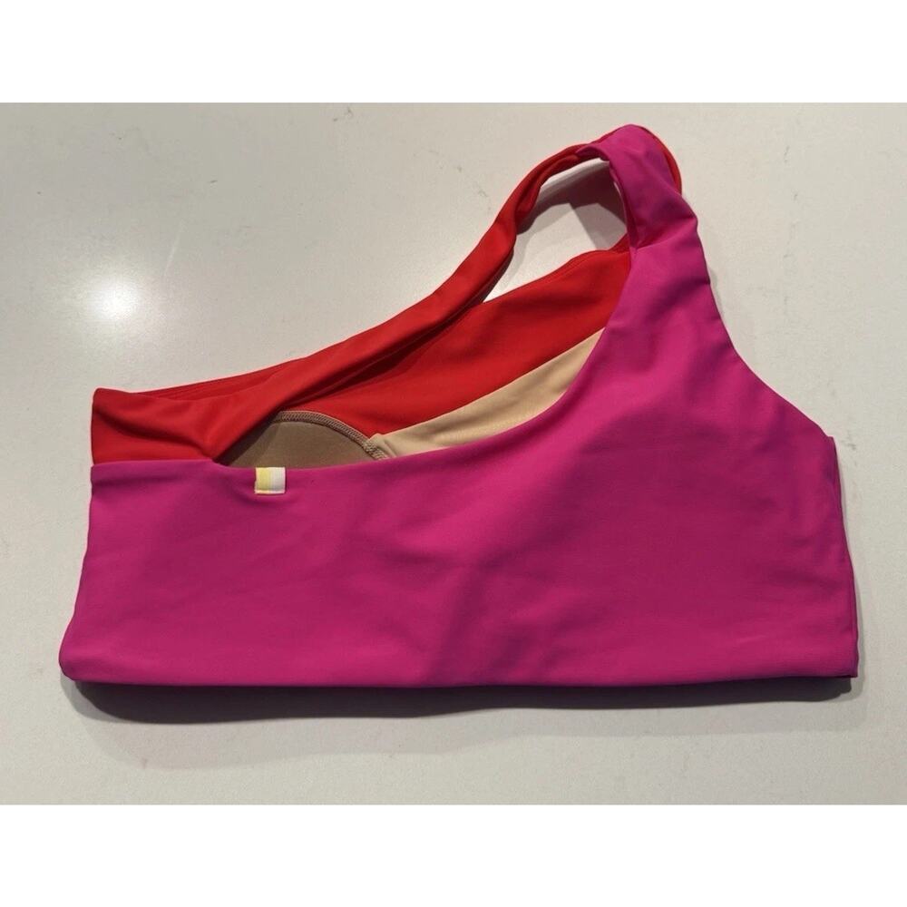 Summersalt The Sidestroke One Shoulder Bikini Top Pink Red - Picture 2 of 5
